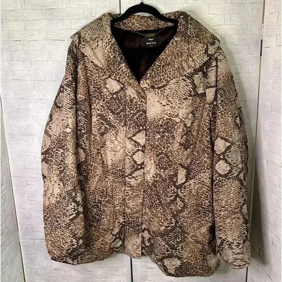 Dennis Basso Jacket Snake Skin Insulated Faux Fur Lined lightweight plus size 3X - Picture 1 of 12
